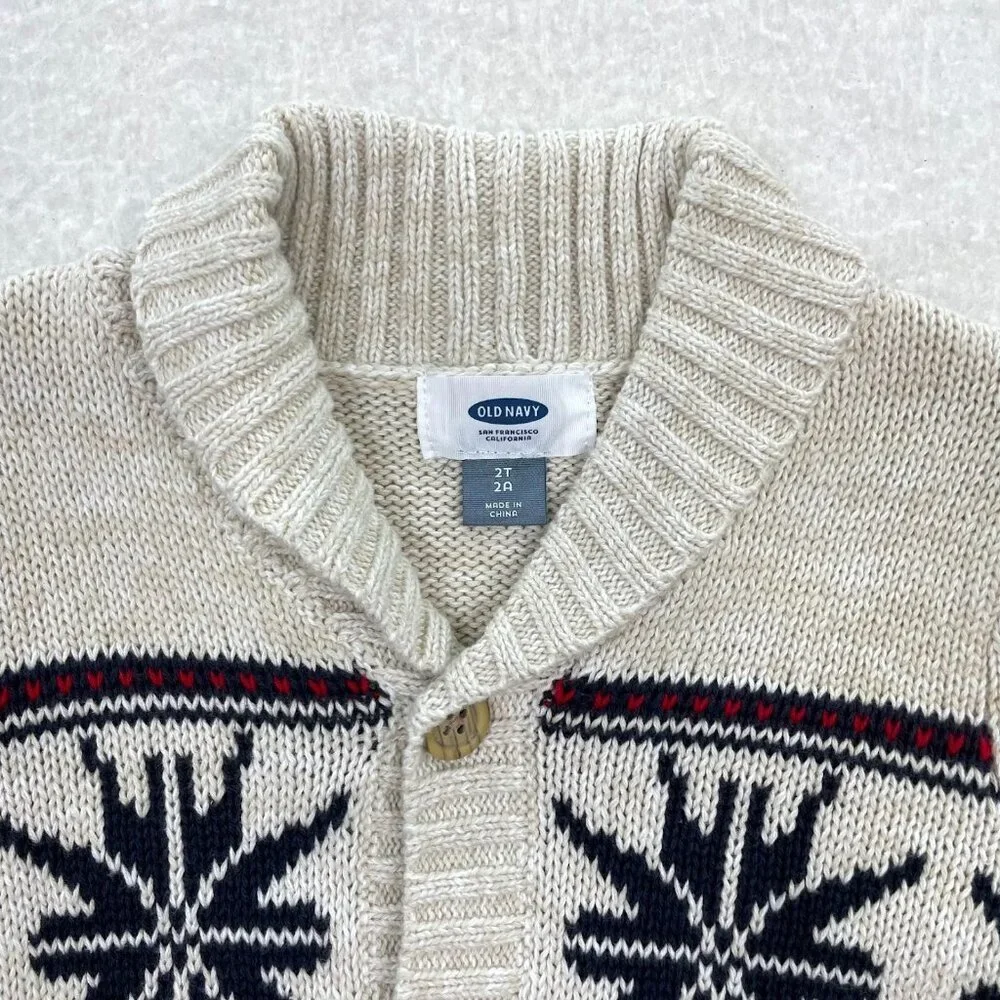NWT OLD NAVY Snowflake Cotton Collared Button Up Cardigan Sweater Size 2T